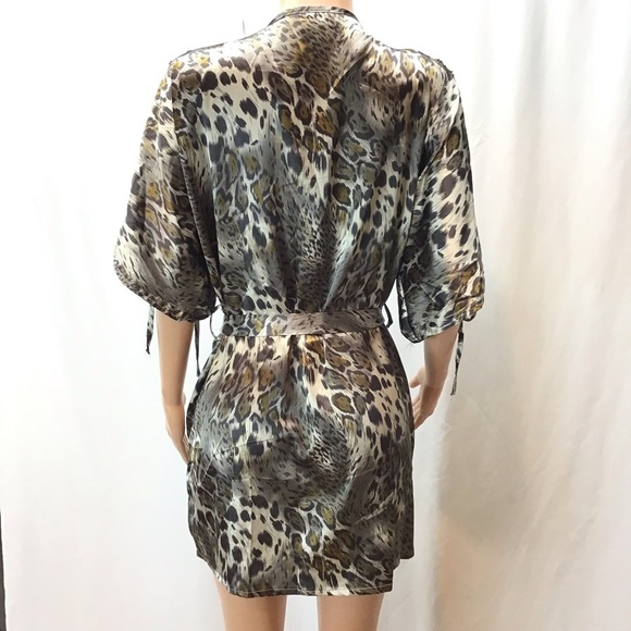 Varga Womens Sexy Satin Animal Print Tie Waist Sleep Shirt Size Large - Picture 7 of 8
